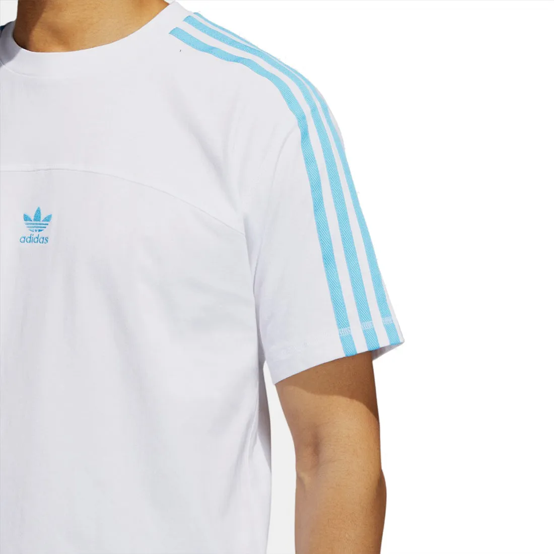 Adidas Originals Men's Blocked 3-Stripes Tee, White/Sky Rush