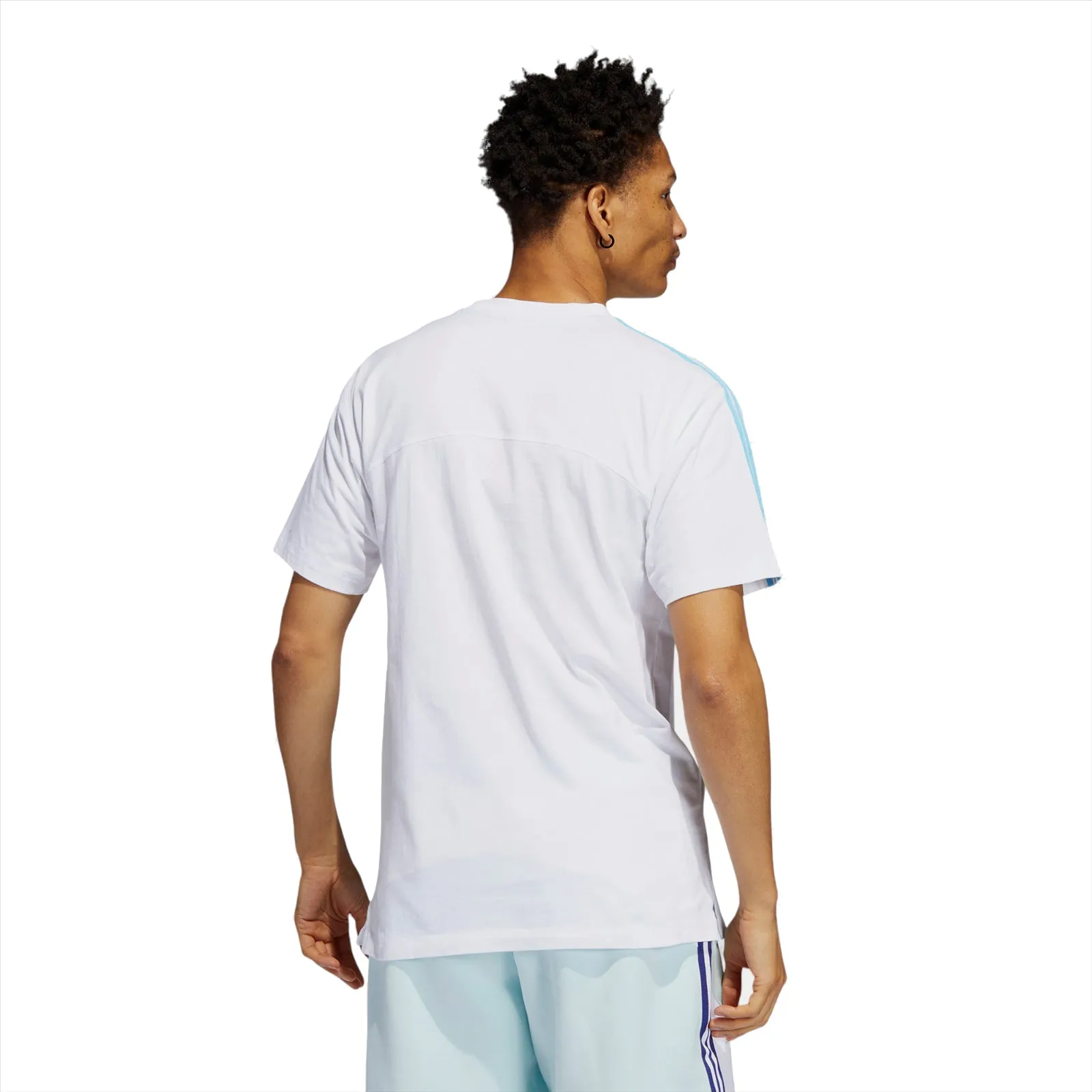 Adidas Originals Men's Blocked 3-Stripes Tee, White/Sky Rush