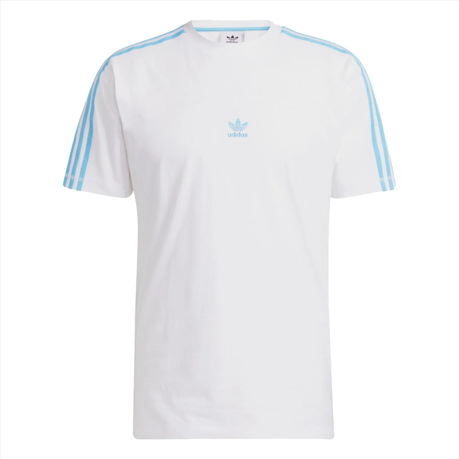 Adidas Originals Men's Blocked 3-Stripes Tee, White/Sky Rush