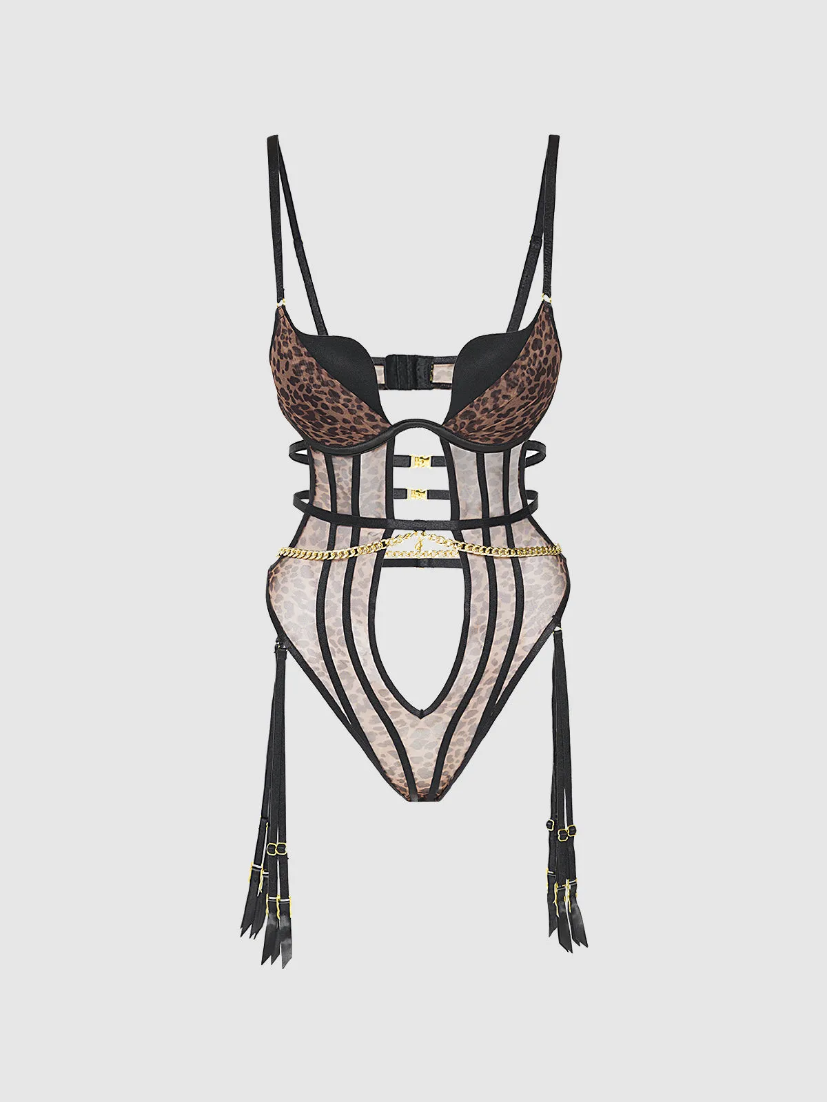 Alanza Swirl Plunge Push Up & Strappy Teddy by Frederick's of Hollywood