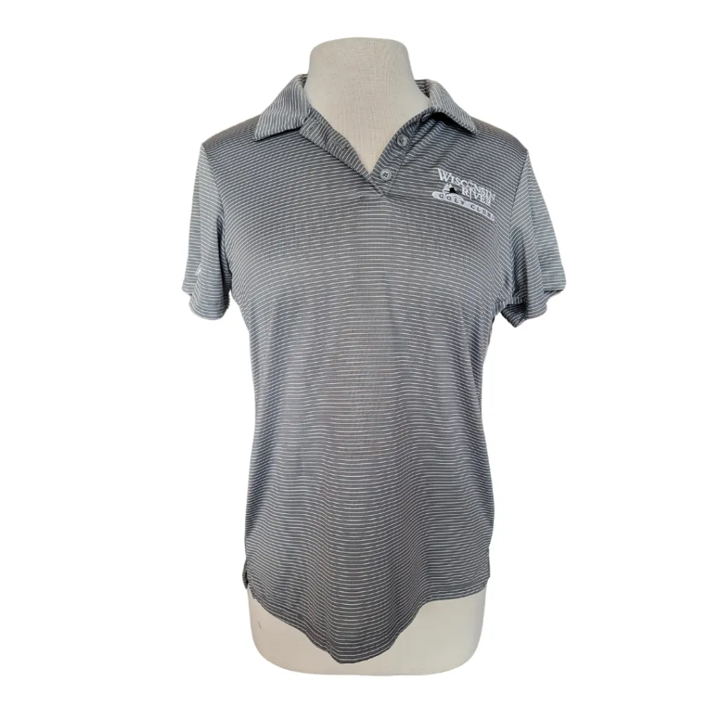 Antigua Gray & White Striped Polo w/ Logo Size M