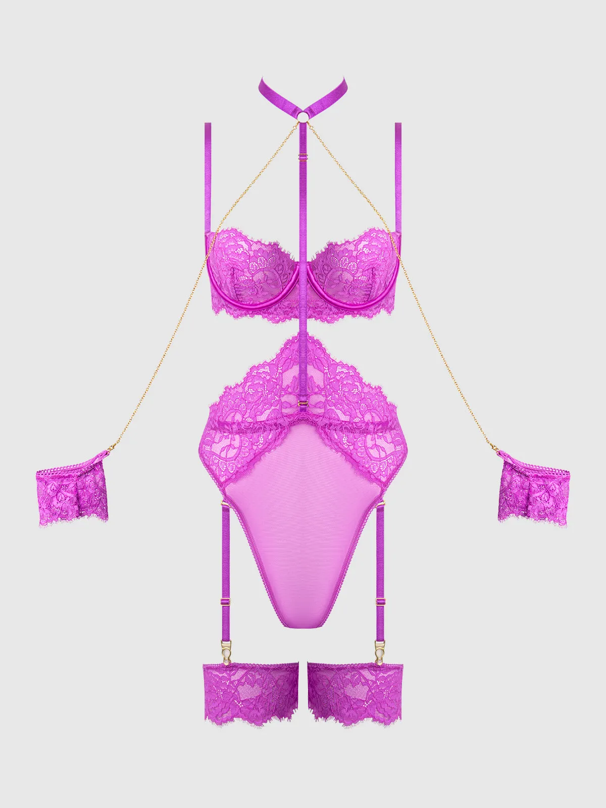Arianna Lace & Chains Thigh Garter Teddy by Frederick's of Hollywood