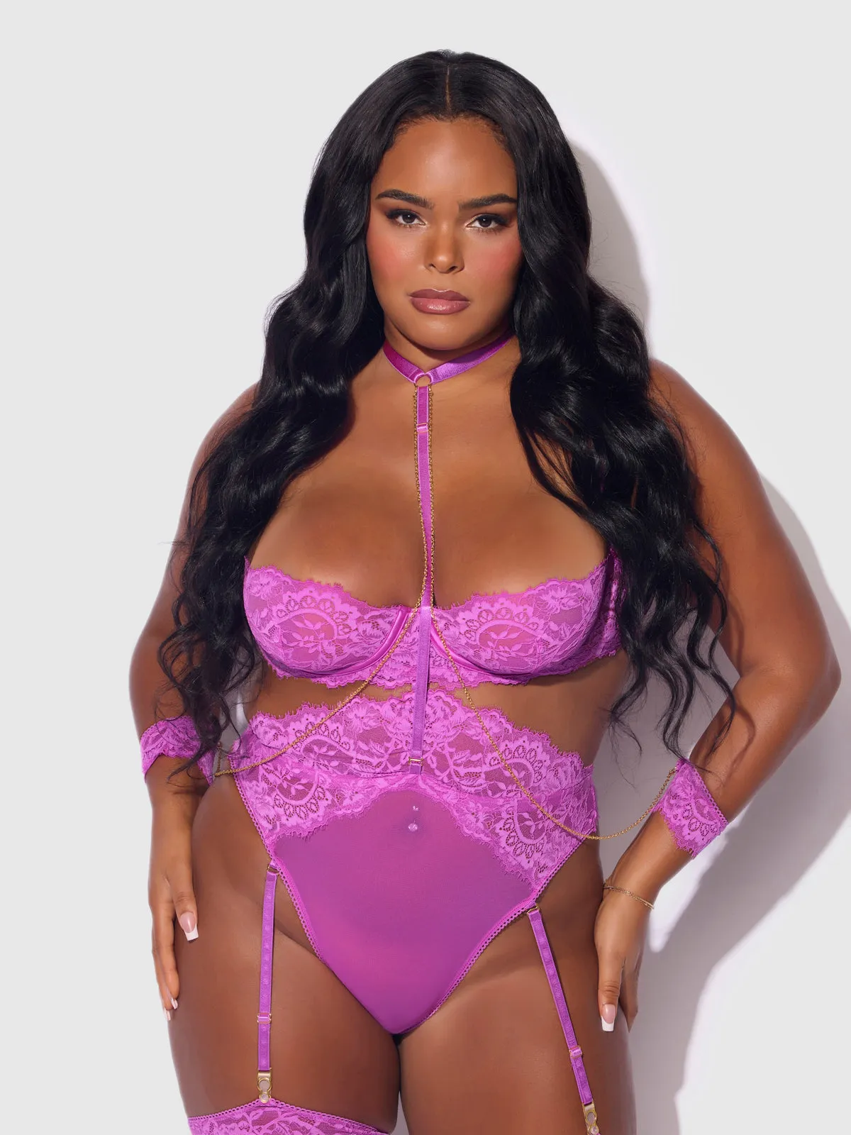 Arianna Lace & Chains Thigh Garter Teddy by Frederick's of Hollywood