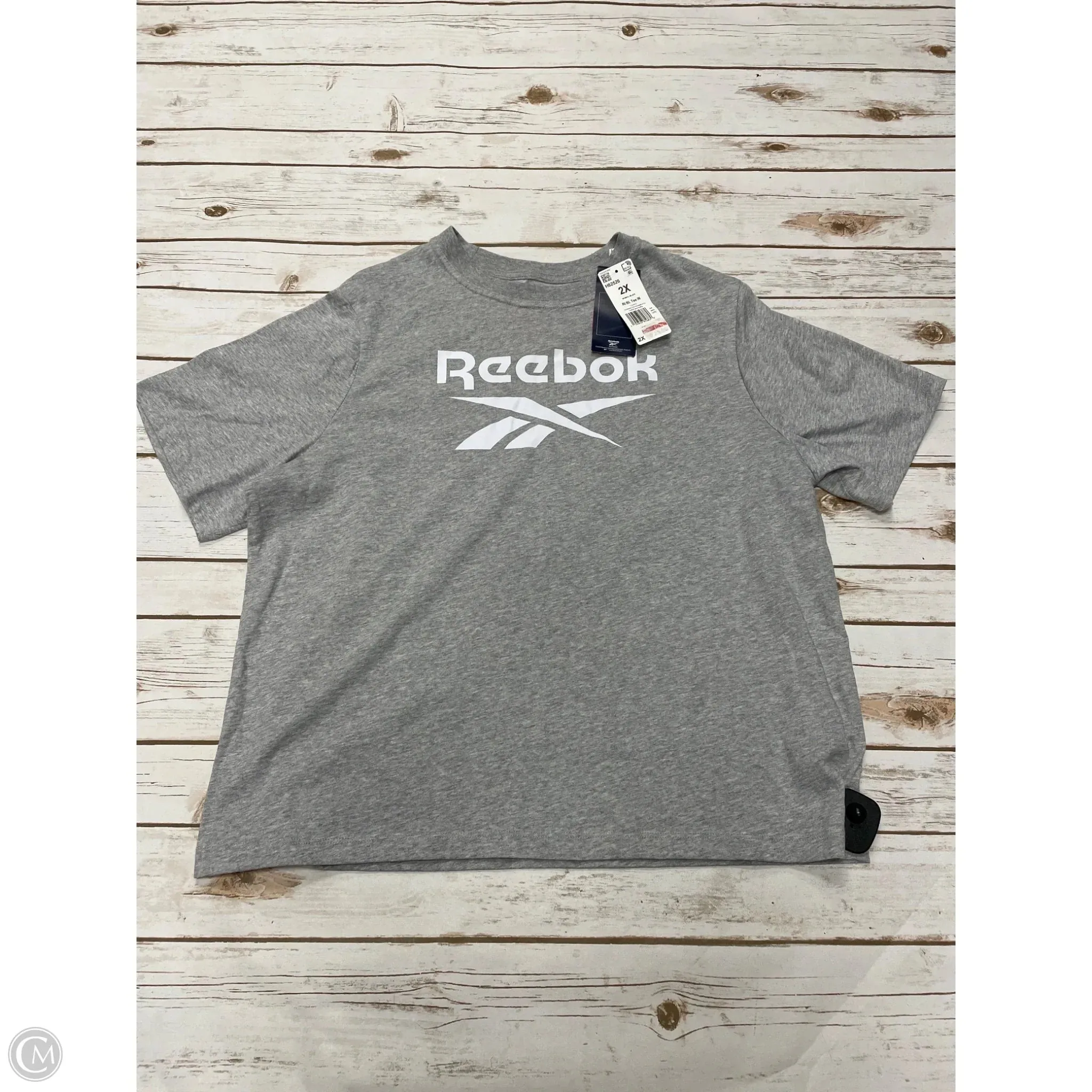 Athletic Top Short Sleeve By Reebok In Grey, Size: 2x