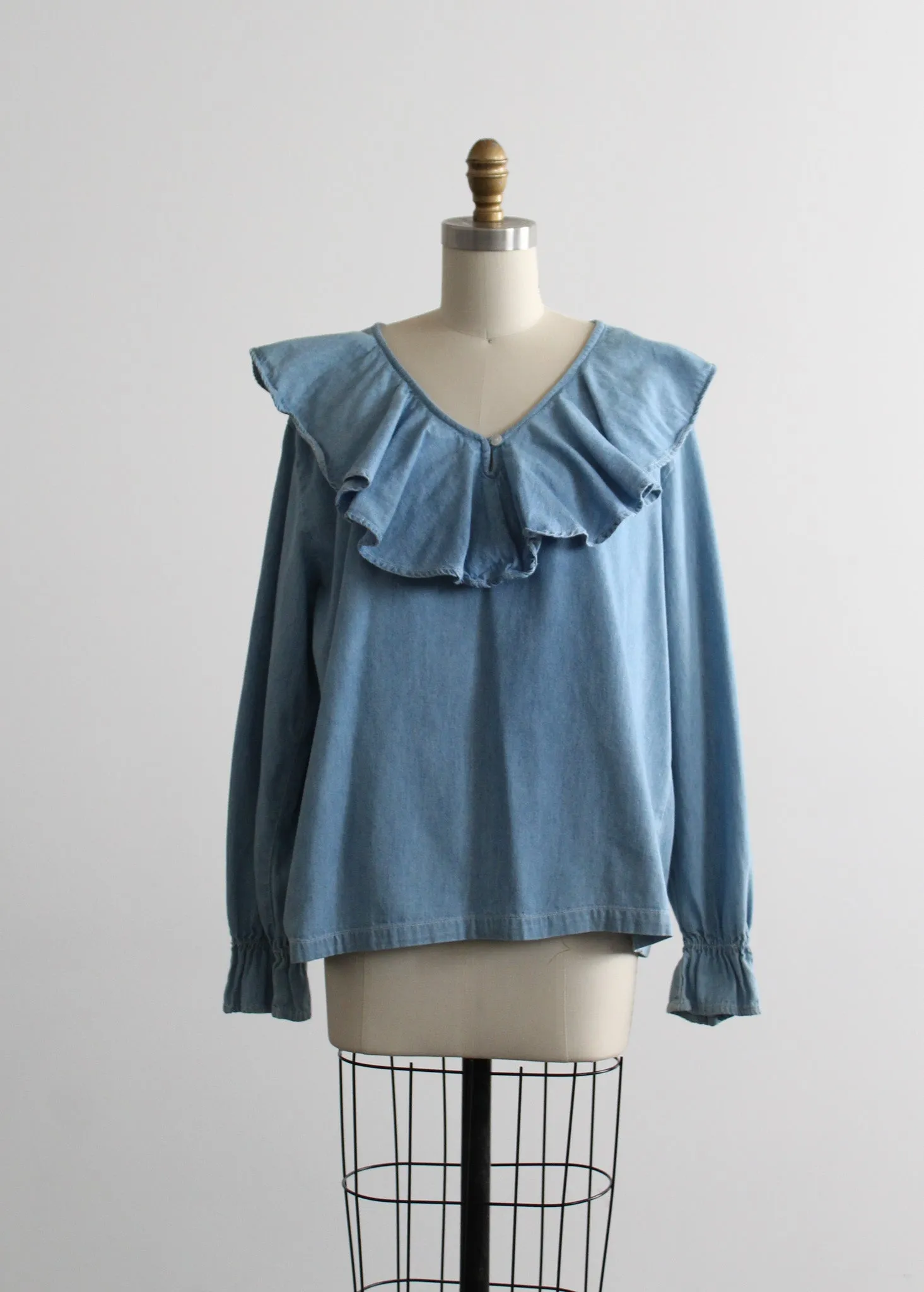 avalon ruffle denim blouse 1919 Vintage
