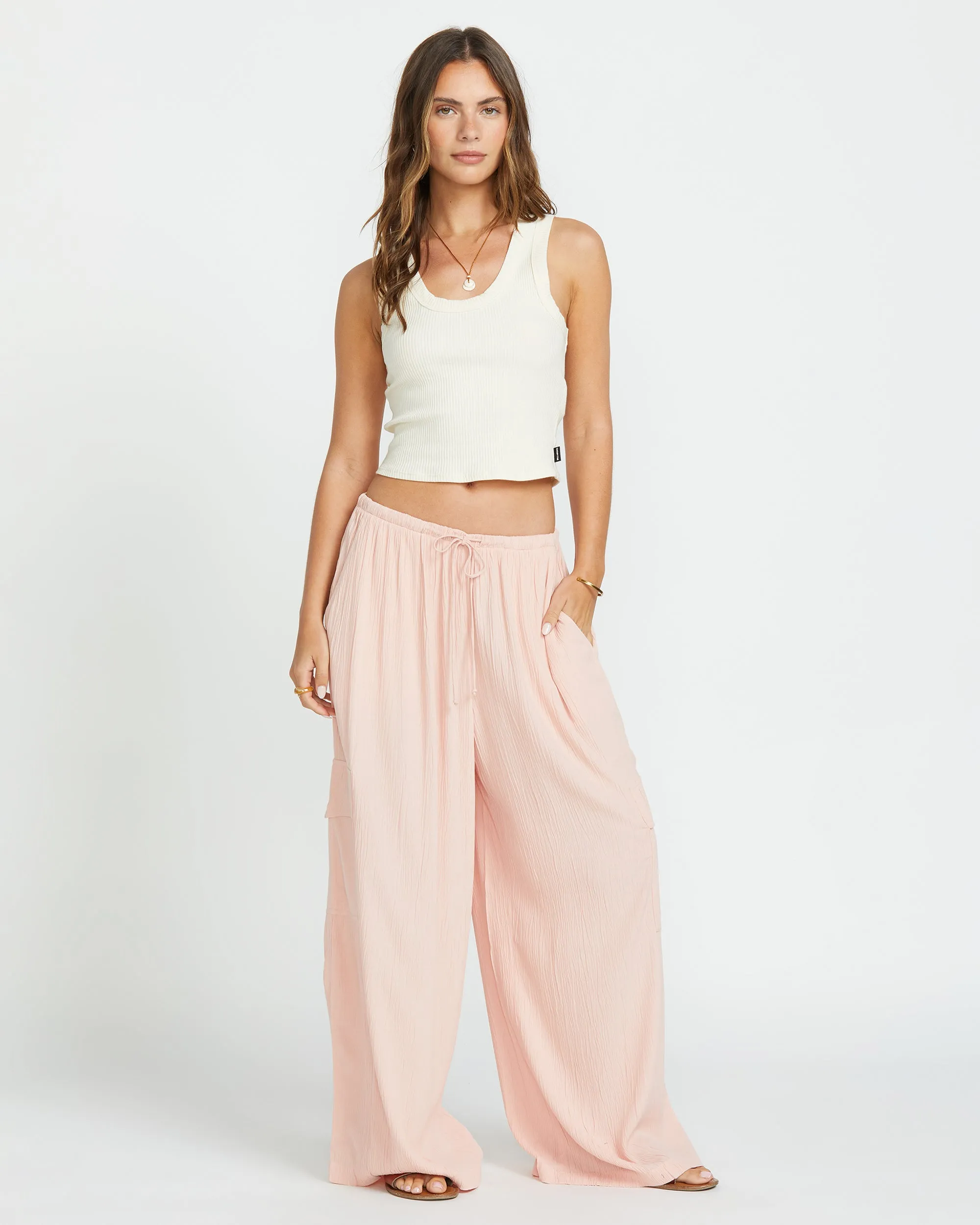 Beach Babe Cargo Elastic Waist Pants - Dusty Peach Billabong