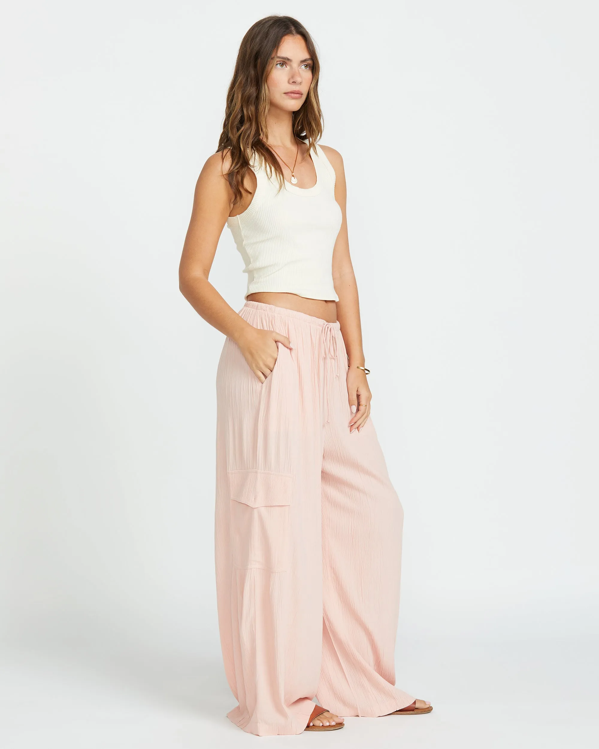 Beach Babe Cargo Elastic Waist Pants - Dusty Peach Billabong