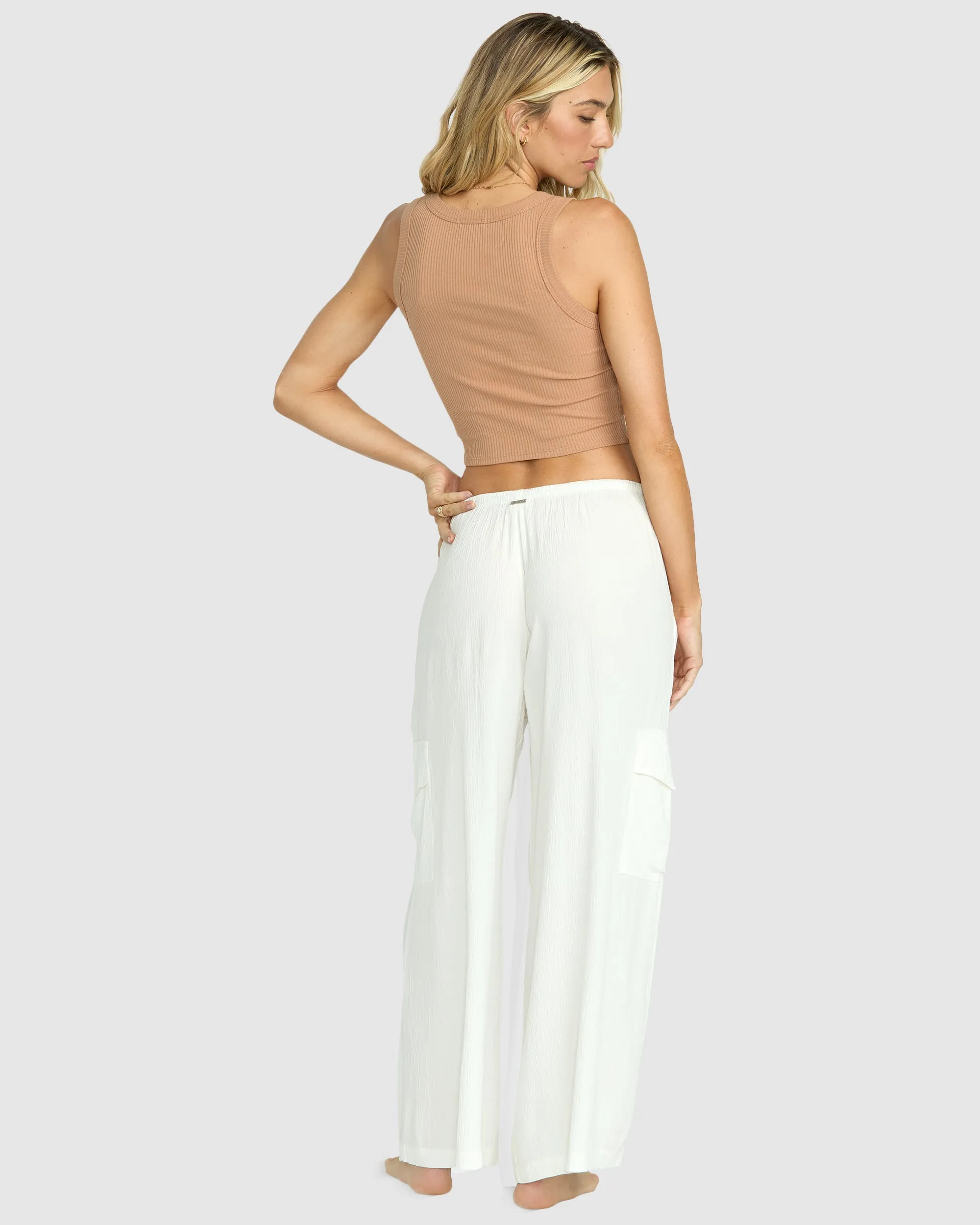 Beach Babe Cargo Elastic Waist Pants - Salt Crystal Billabong