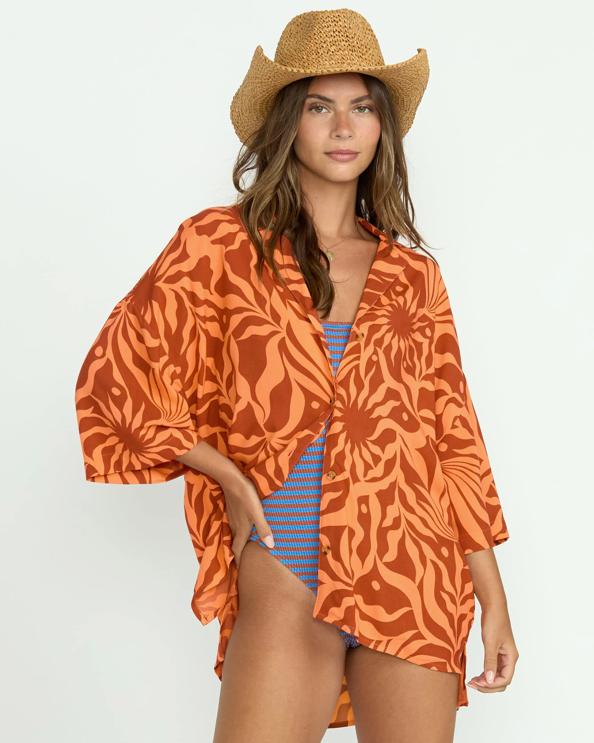 Beach Side Printed Short Sleeve Shirt - Orange Squeeze Billabong