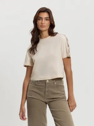 Beige Logo Britney Crop T-Shirt Guess