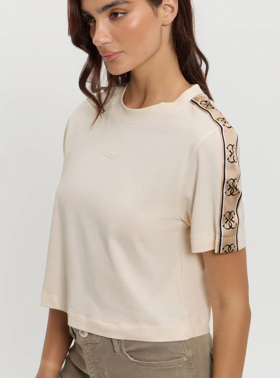 Beige Logo Britney Crop T-Shirt Guess