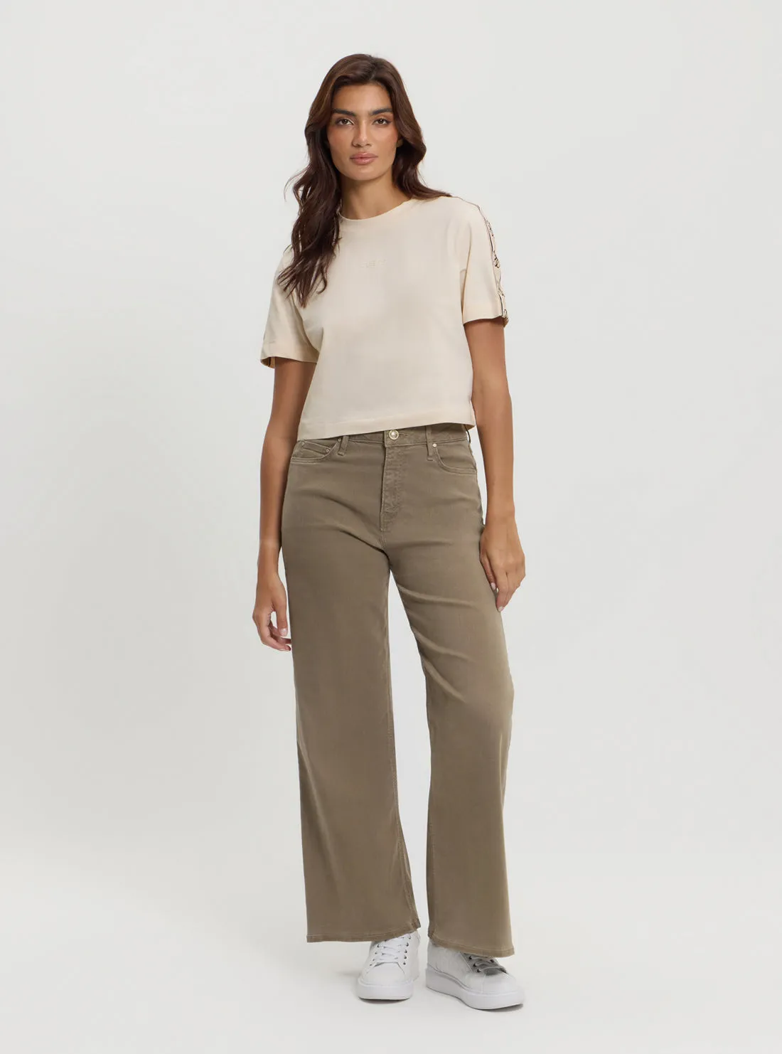 Beige Logo Britney Crop T-Shirt Guess