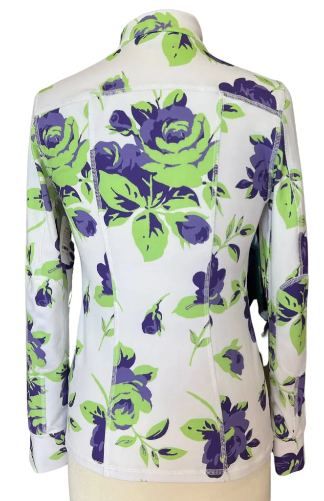 Beth Depass Purple Roses on White Full-Zup Jacket Size XS MSP$150
