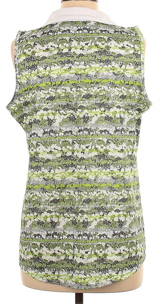 Bette & Court 4 Button Lime& Gray Sleeveless Golf Polo Size L