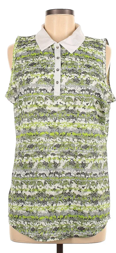 Bette & Court 4 Button Lime& Gray Sleeveless Golf Polo Size L