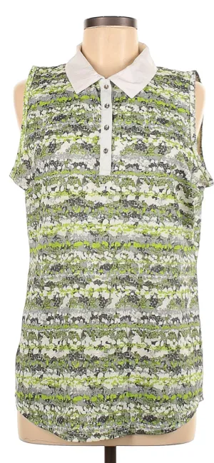 Bette & Court 4 Button Lime& Gray Sleeveless Golf Polo Size L