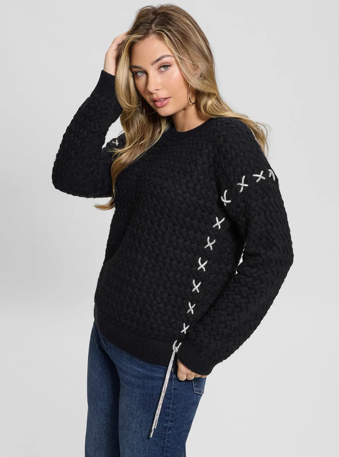 Black Elliss Chain Knit Jumper Guess