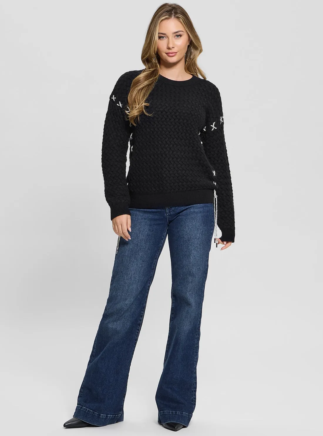 Black Elliss Chain Knit Jumper Guess