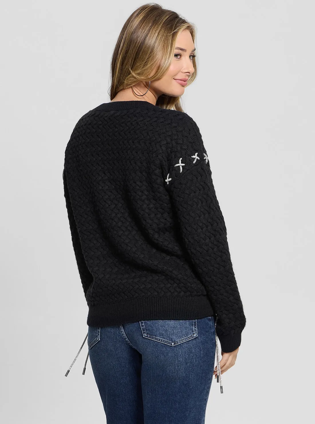 Black Elliss Chain Knit Jumper Guess