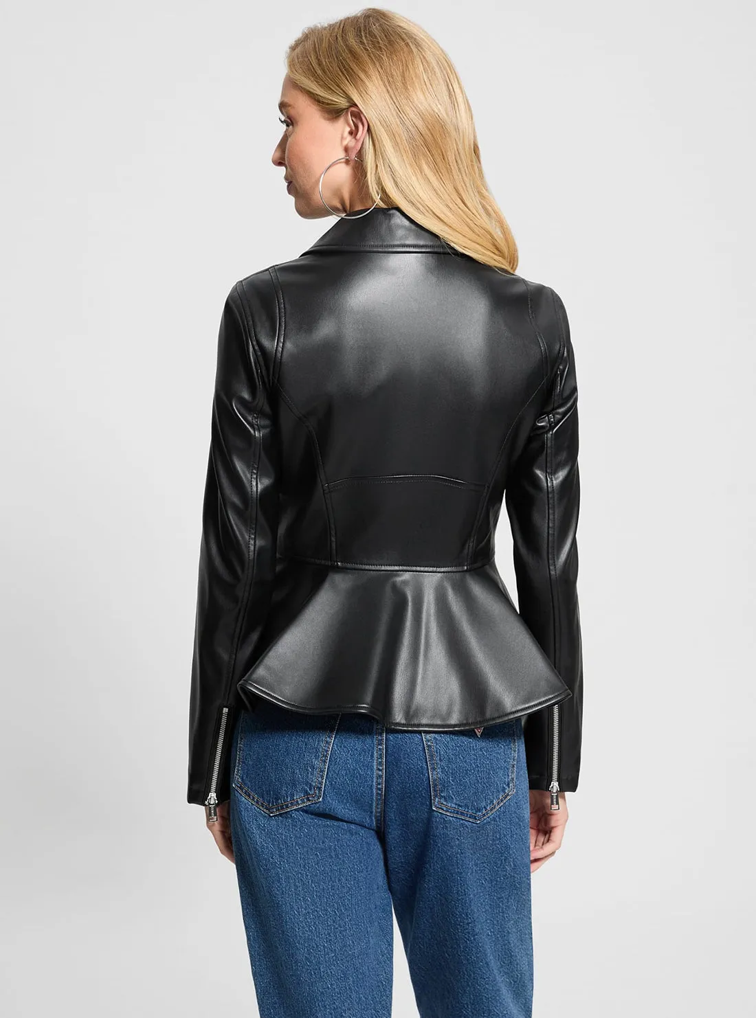 Black Ivy Peplum Moto Jacket Guess