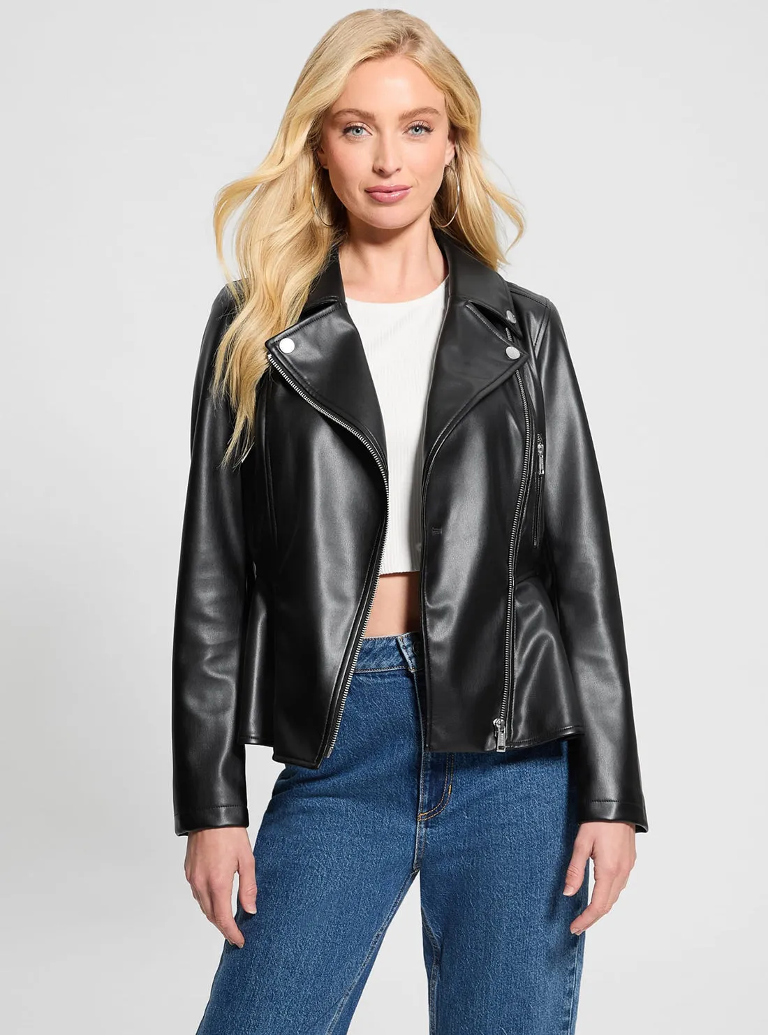 Black Ivy Peplum Moto Jacket Guess