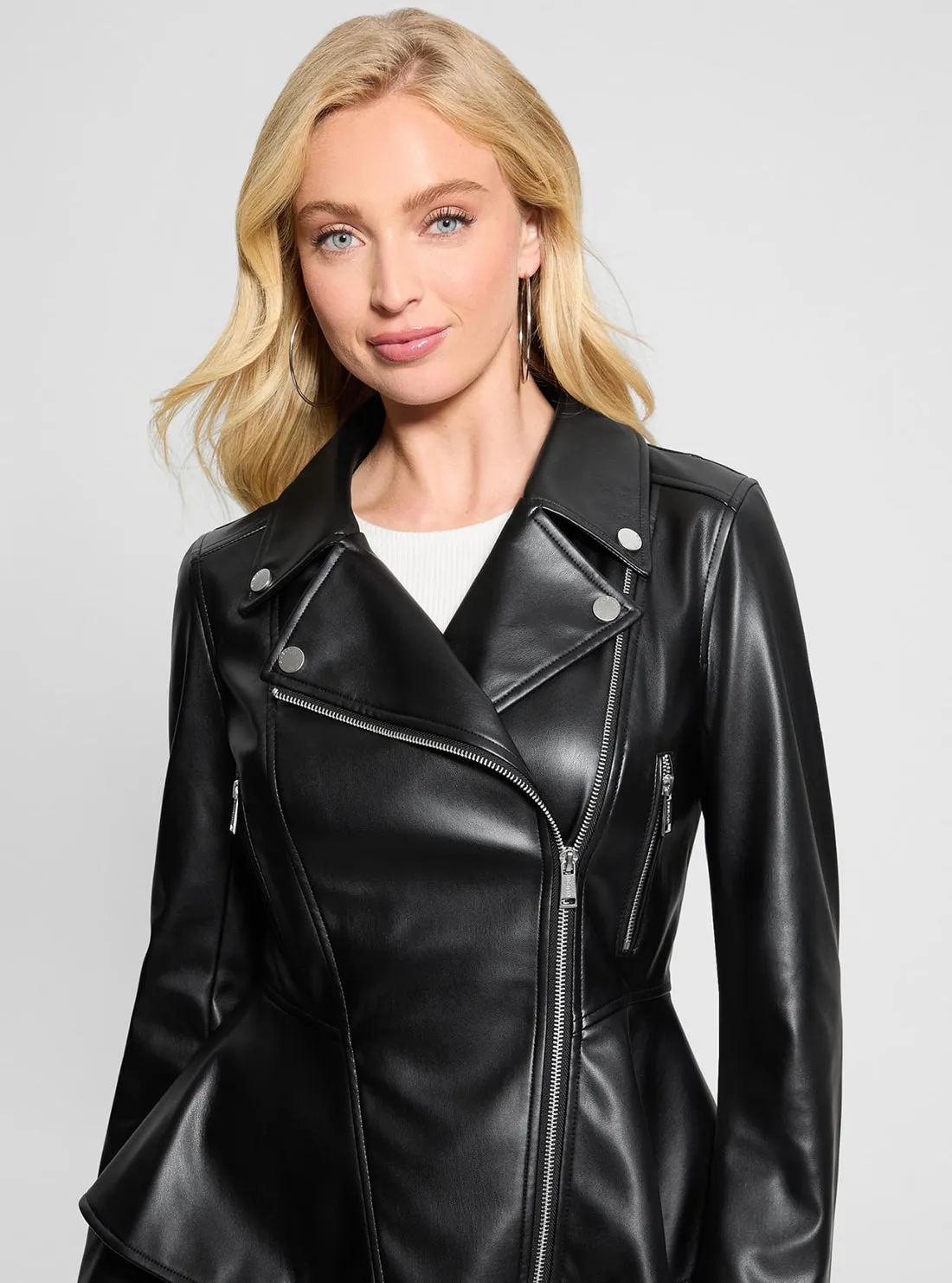 Black Ivy Peplum Moto Jacket Guess