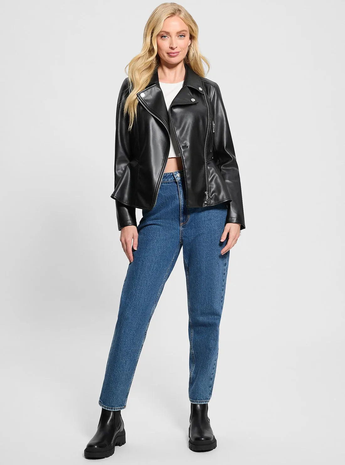 Black Ivy Peplum Moto Jacket Guess