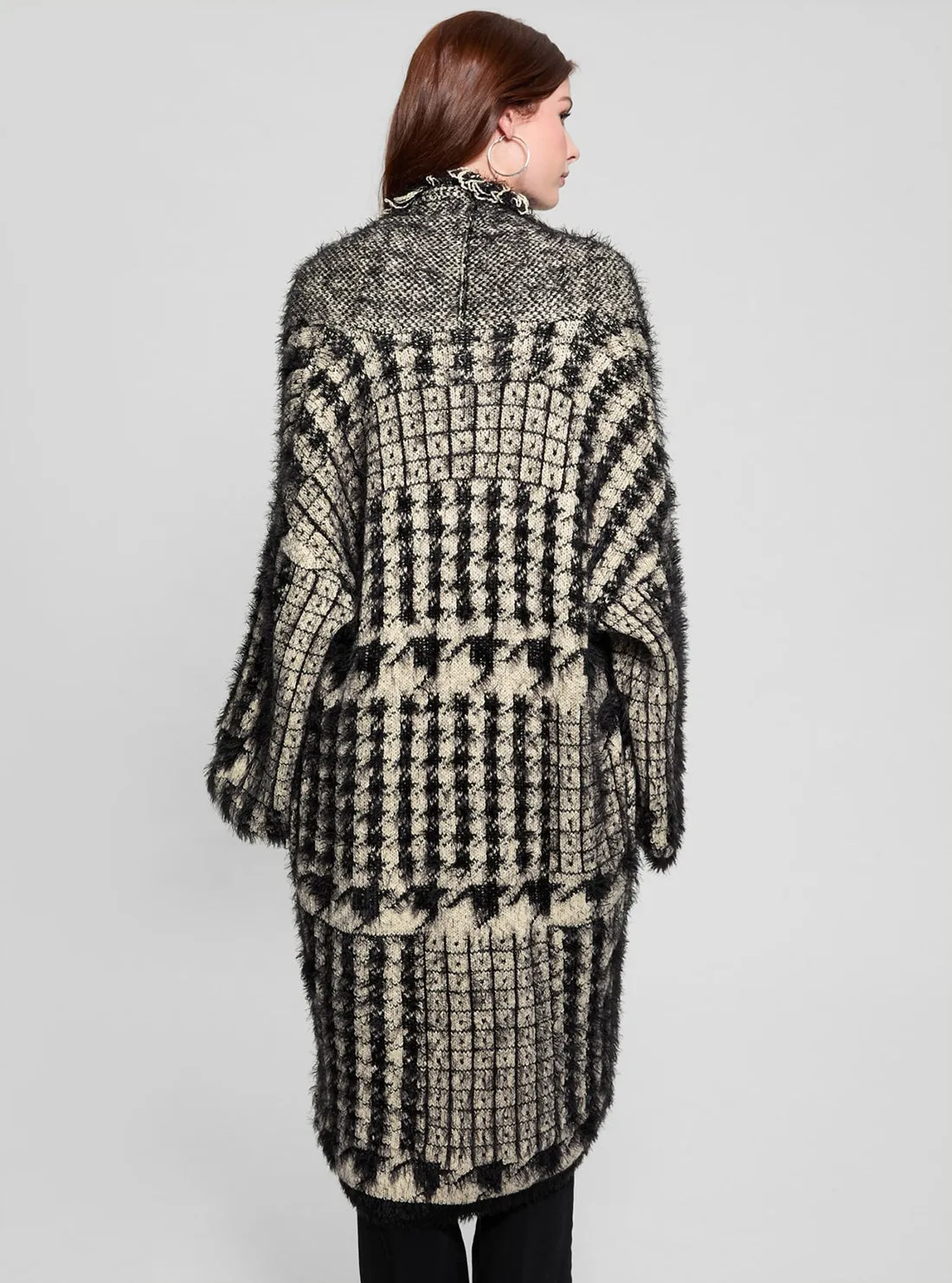 Black Print Fringed Patchwork Cardigan Guess