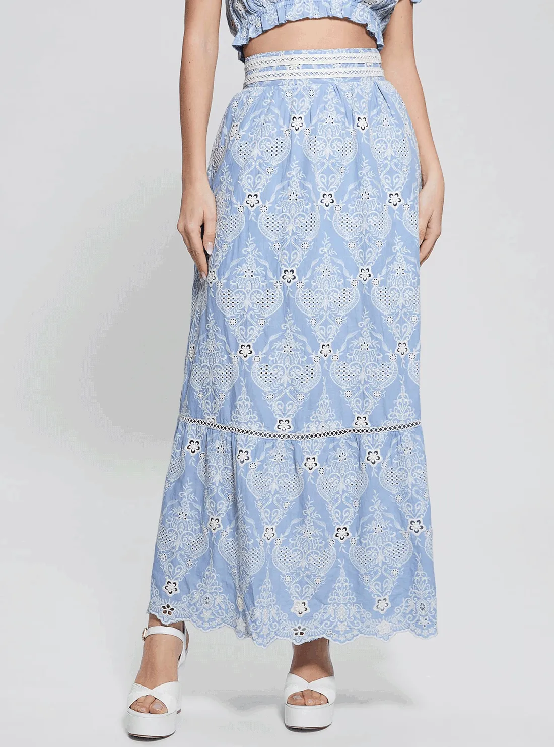 Blue Frida Embroidered Maxi Skirt Guess