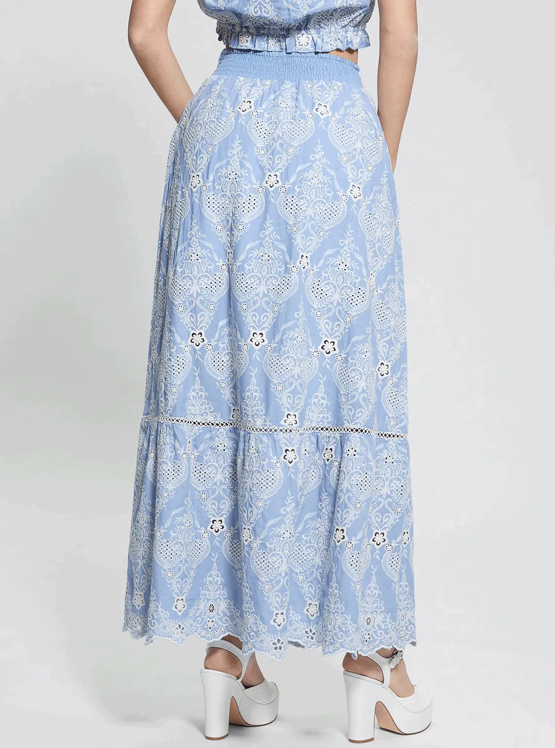 Blue Frida Embroidered Maxi Skirt Guess