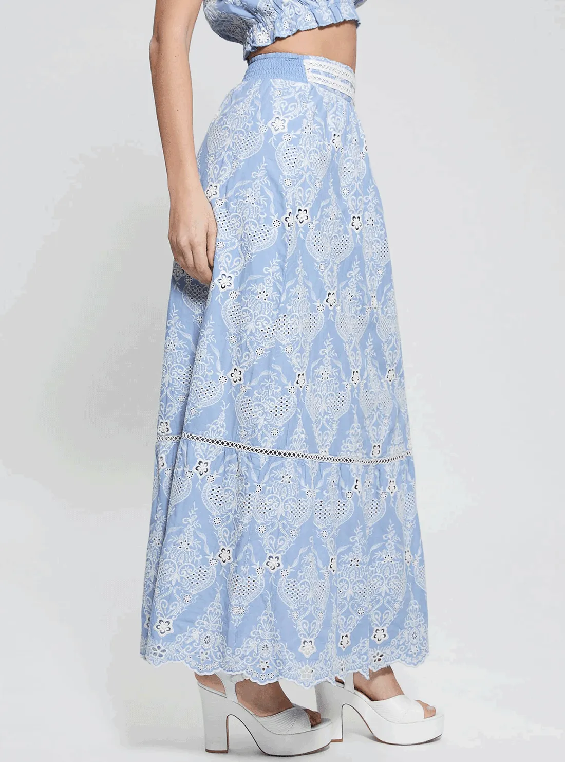 Blue Frida Embroidered Maxi Skirt Guess