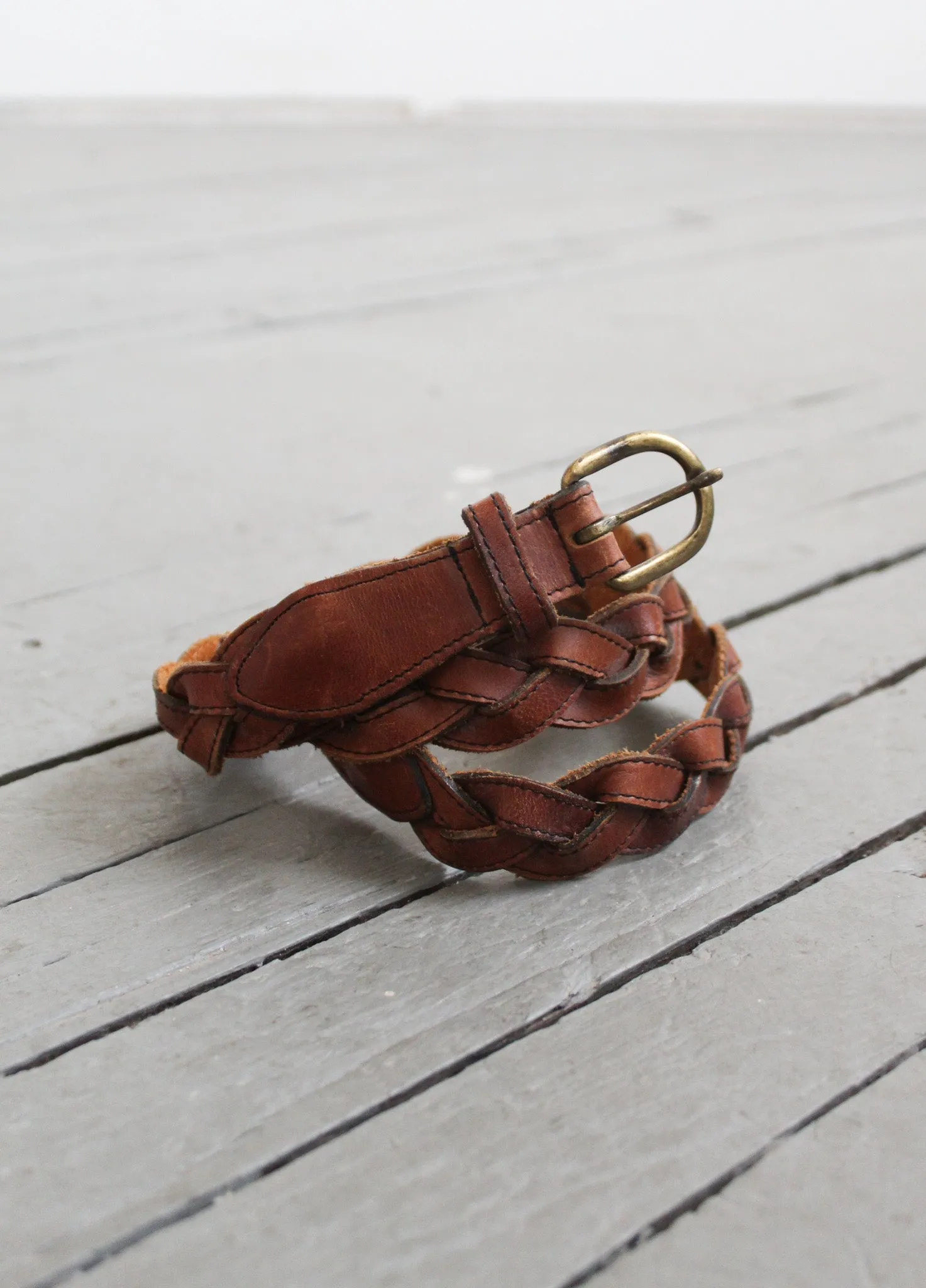 braided honey leather belt 1919 Vintage