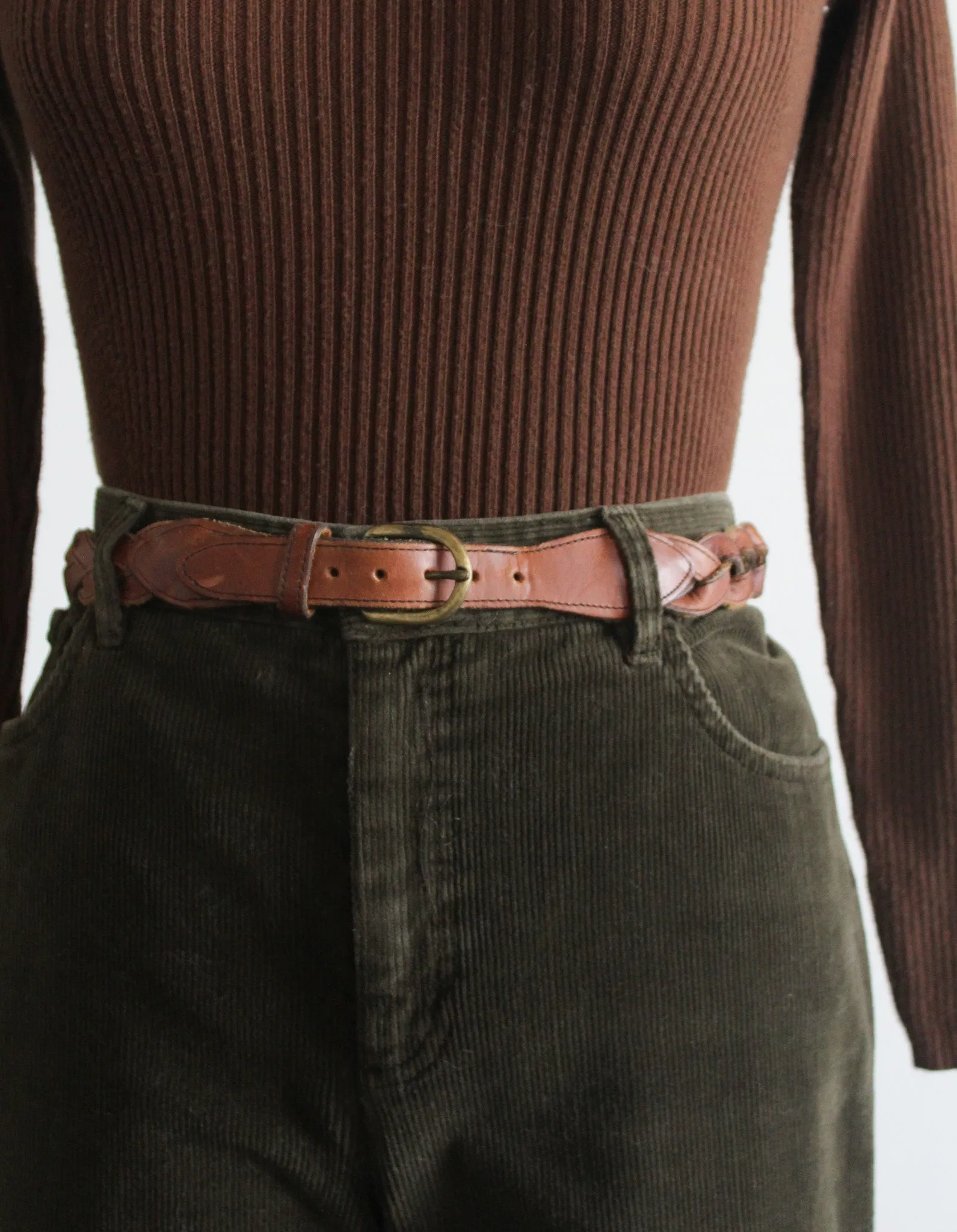 braided honey leather belt 1919 Vintage