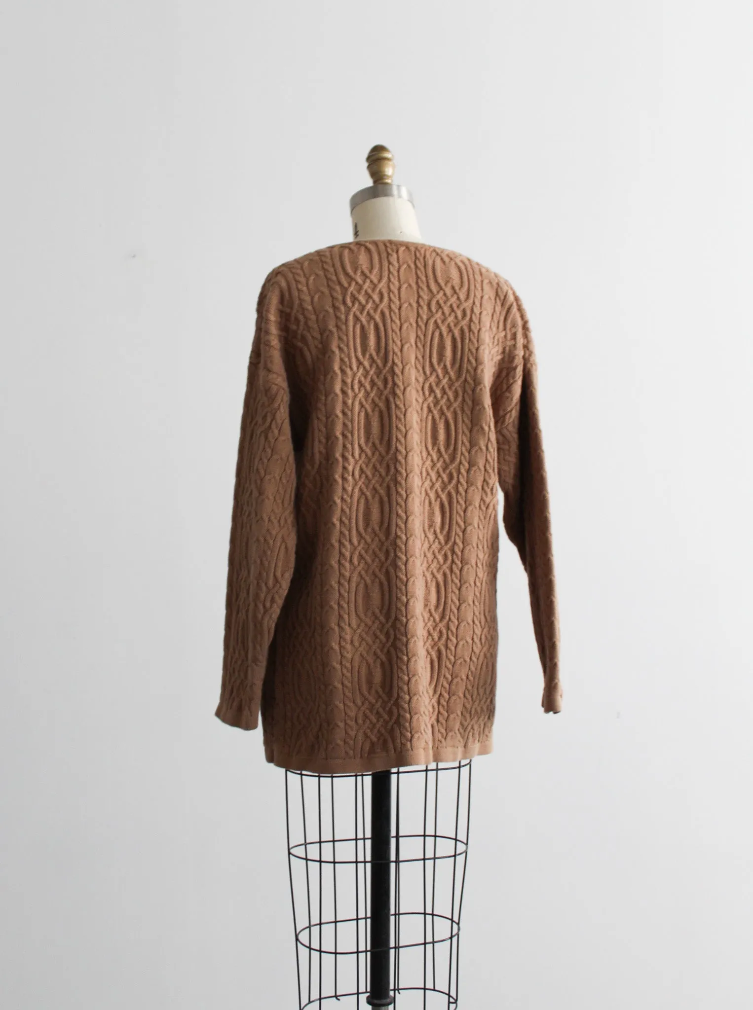 camel cotton cable knit sweater 1919 Vintage