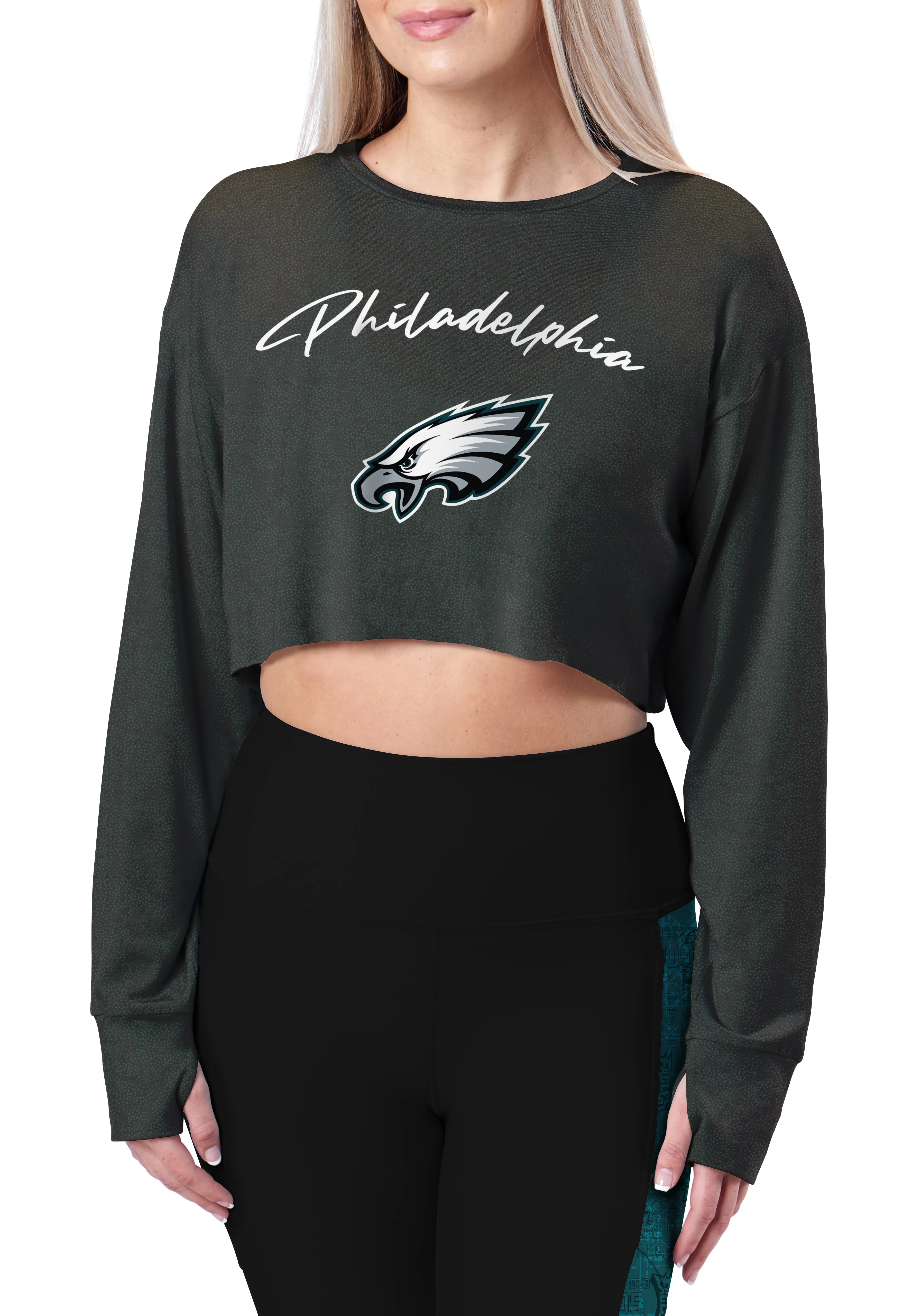 Certo By Northwest NFL Women's Philadelphia Eagles Central Crop Top, Black