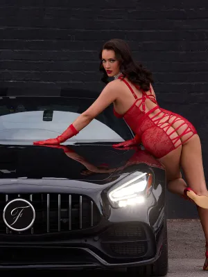 Chiara Lace & Strappy Open Back Chemise by Frederick's of Hollywood