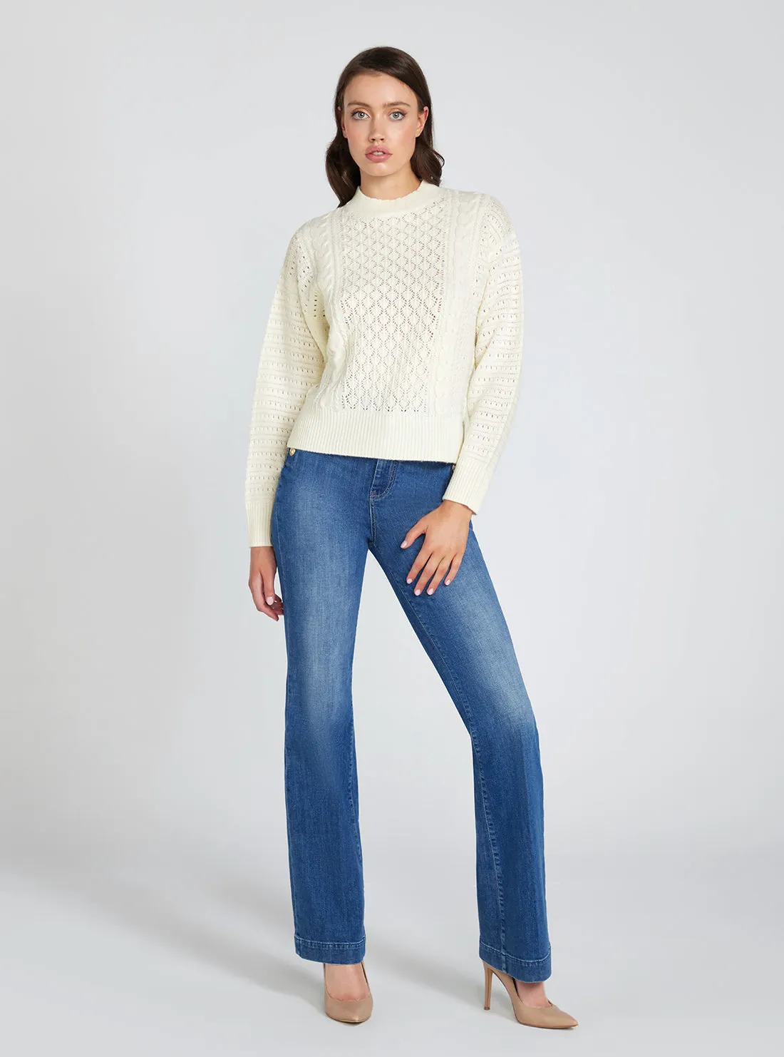Cream White Long Sleeve Edwige Knit Top Guess