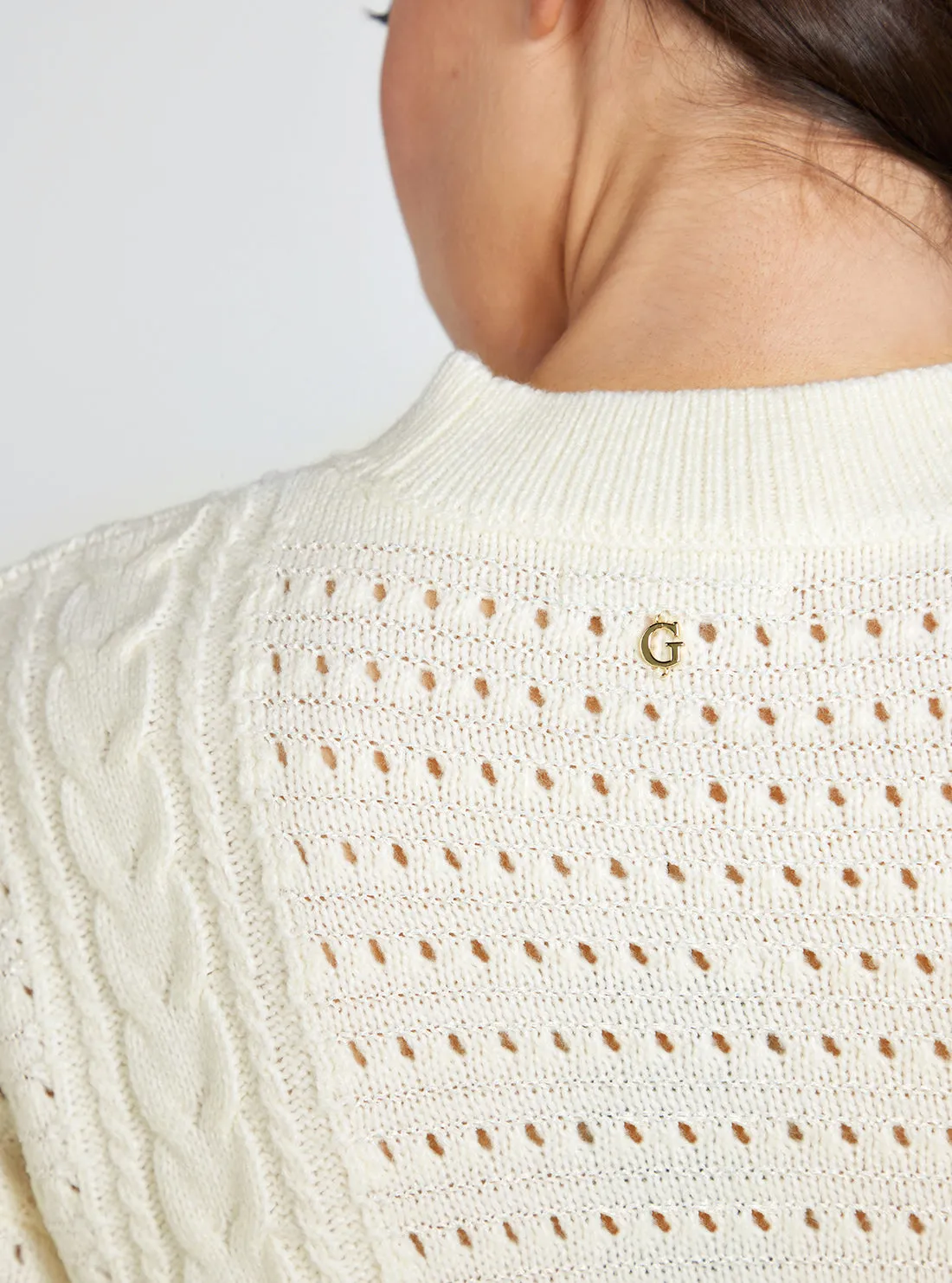 Cream White Long Sleeve Edwige Knit Top Guess