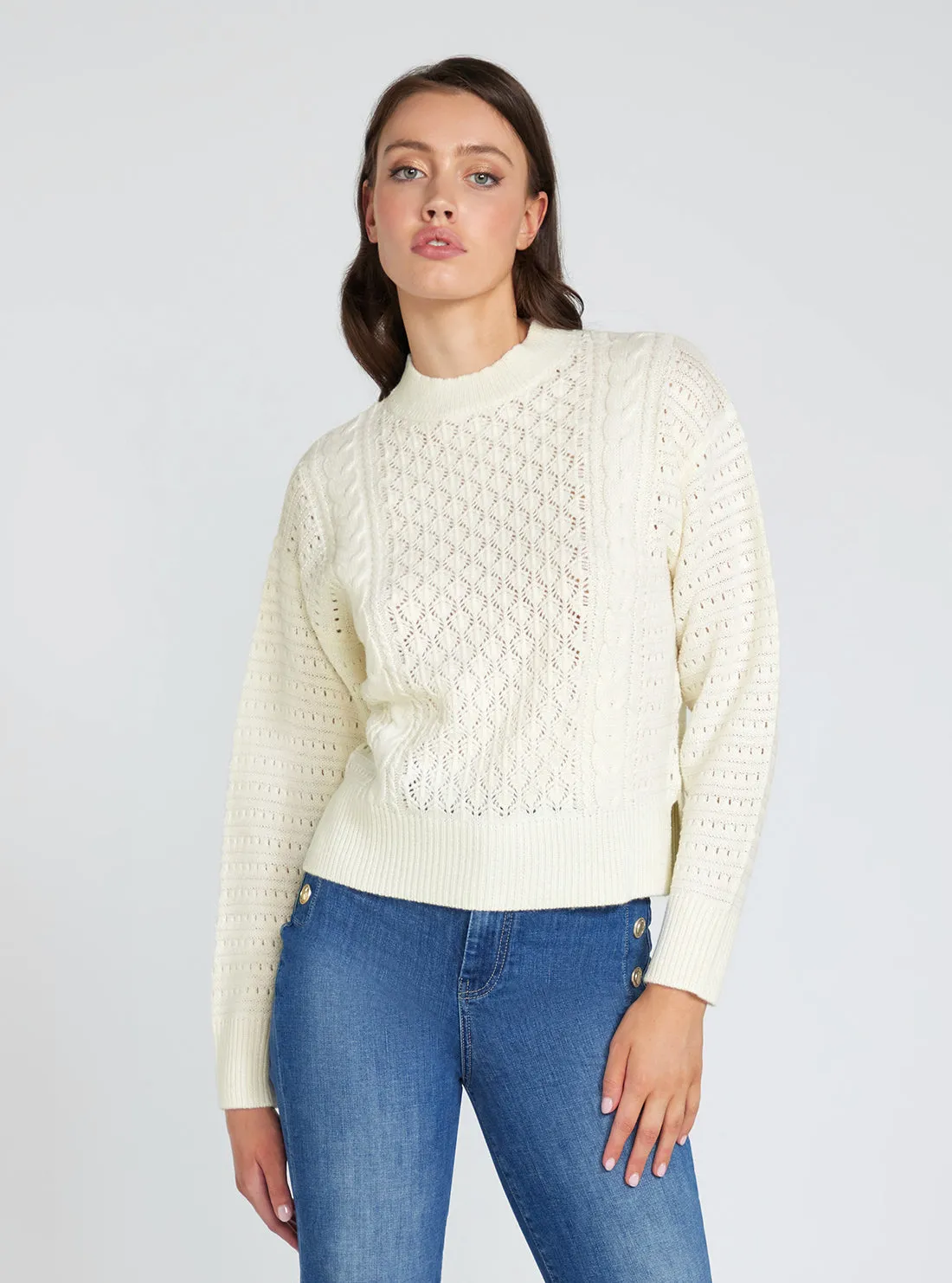 Cream White Long Sleeve Edwige Knit Top Guess