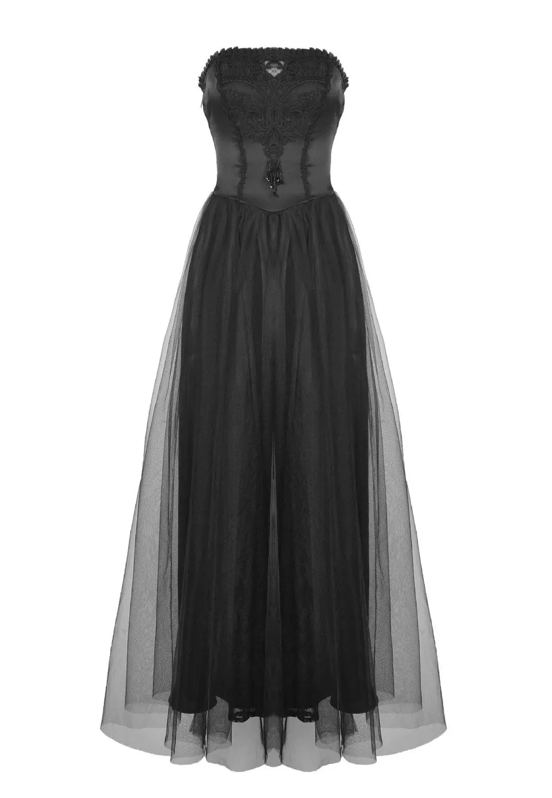 Dark In Love - Gorgeous Beaded Tulle Maxi Gothic Wedding Black - Dress