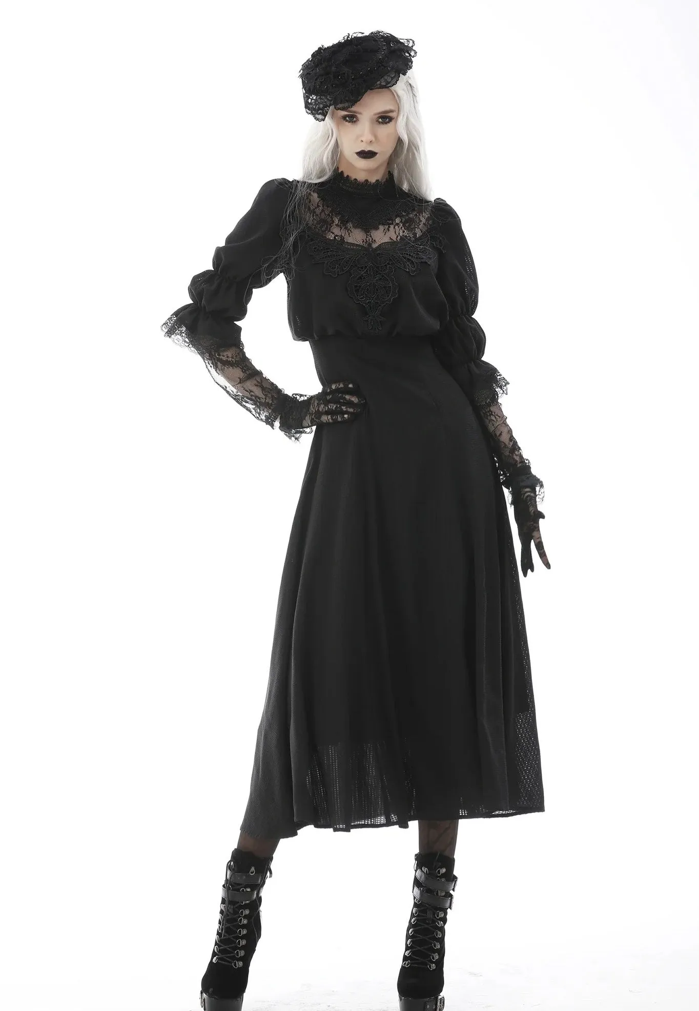 Dark in Love - Gothic Cutout Sexy Lace Angel Wings Bust - Dress