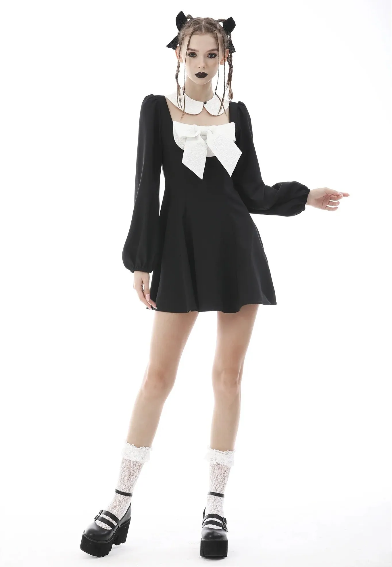 Dark In Love - Gothic Lolita Black White Super Bowknot Black - Dress