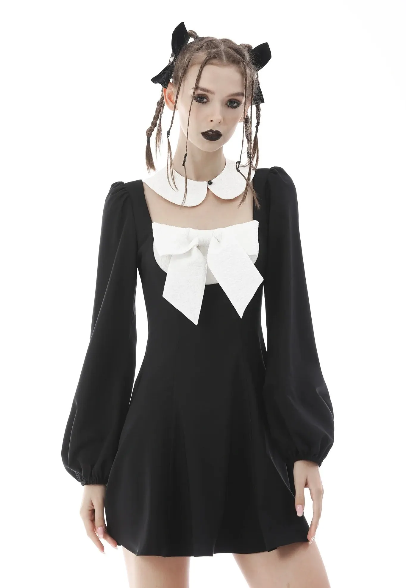 Dark In Love - Gothic Lolita Black White Super Bowknot Black - Dress