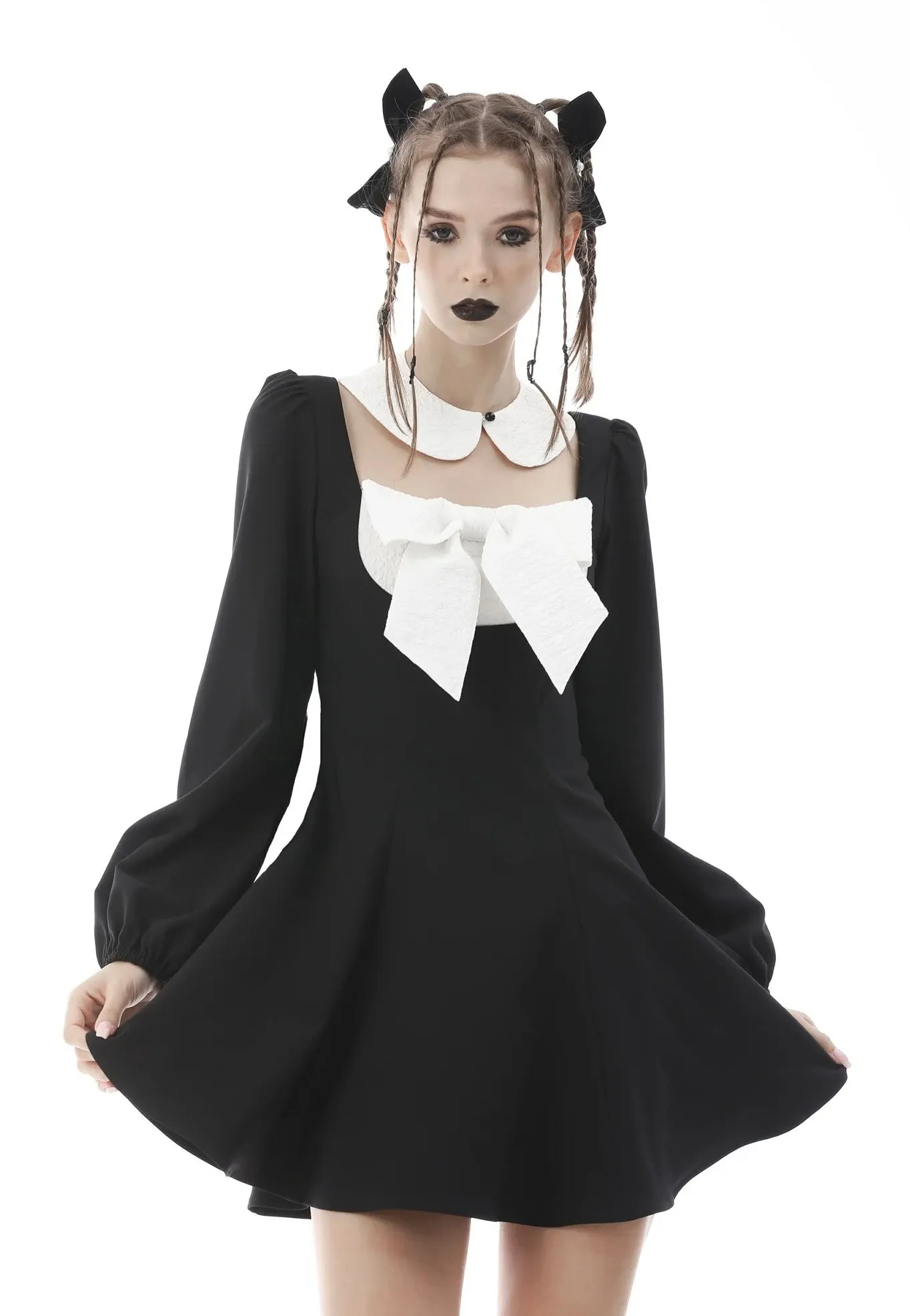 Dark In Love - Gothic Lolita Black White Super Bowknot Black - Dress
