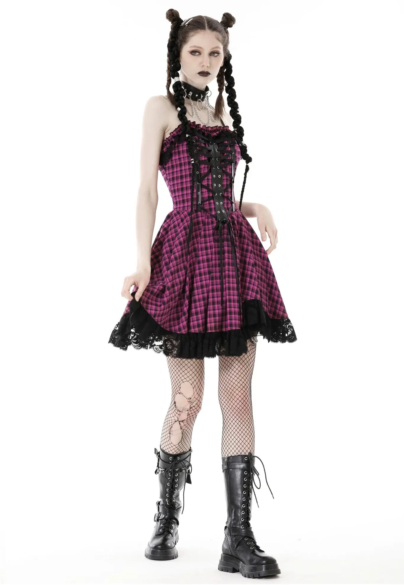 Dark In Love - Rebel Pink Check Sweet Cool Pink - Dress