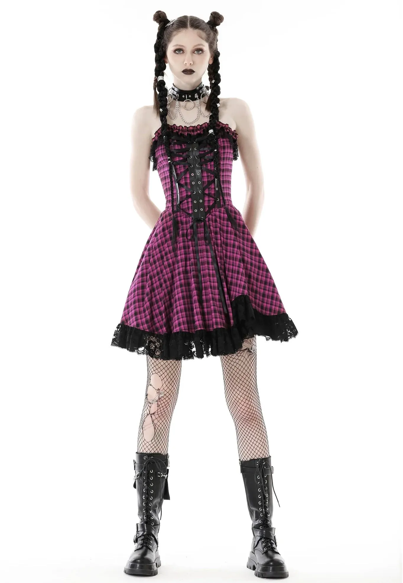 Dark In Love - Rebel Pink Check Sweet Cool Pink - Dress
