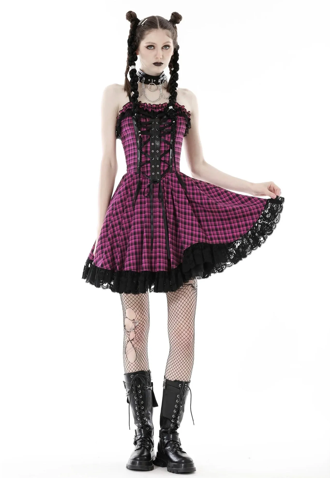 Dark In Love - Rebel Pink Check Sweet Cool Pink - Dress