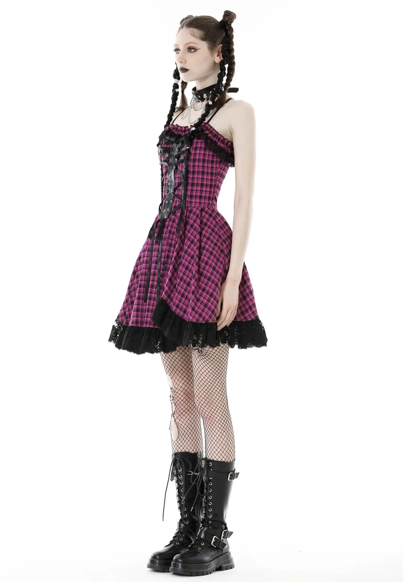 Dark In Love - Rebel Pink Check Sweet Cool Pink - Dress
