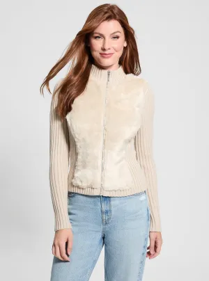 Eco Beige Fur Mix Mila Cardigan Guess