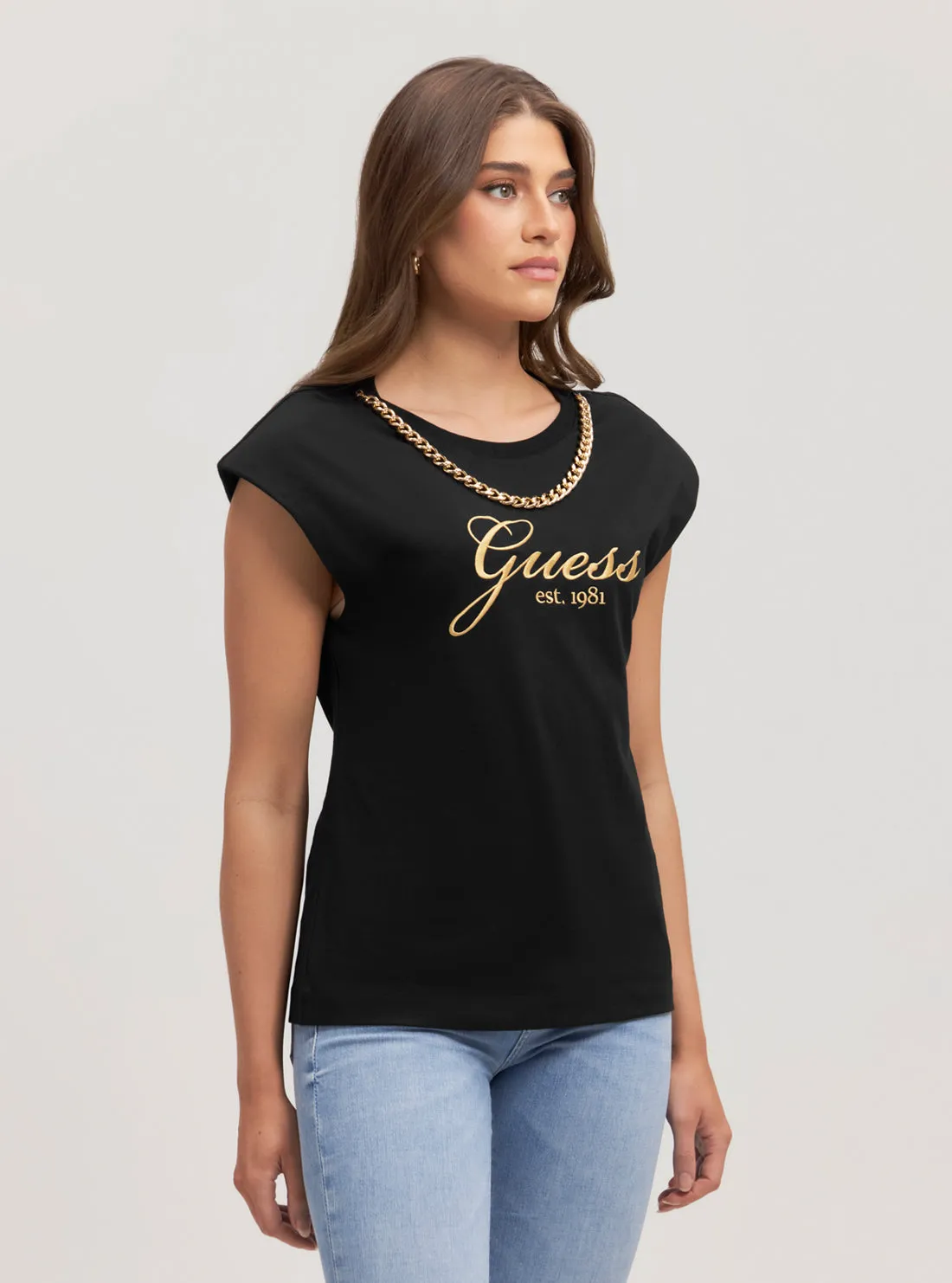 Eco Black Crystal Logo T-Shirt Guess
